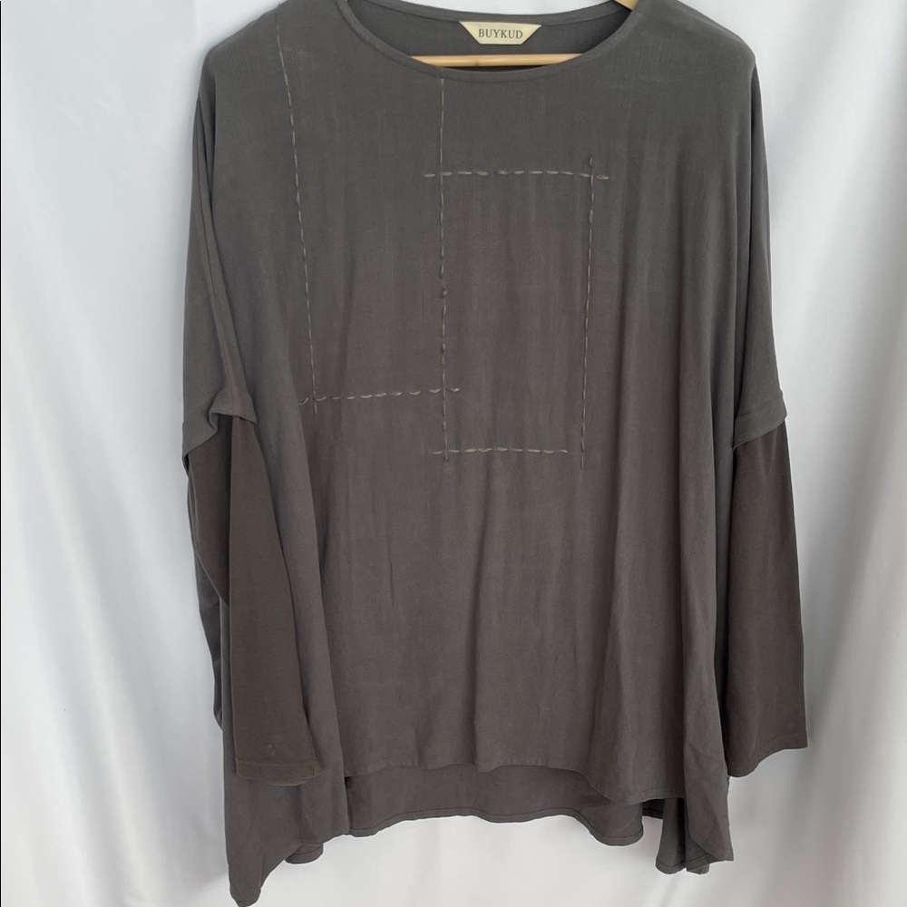 Cotton/Linen blend Gray Long Dolman Sleeve Tunic One Size